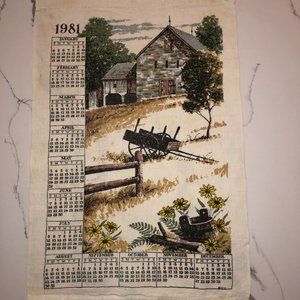 Vintage 1981 Scenic Barn Early American Calendar Tea Towel